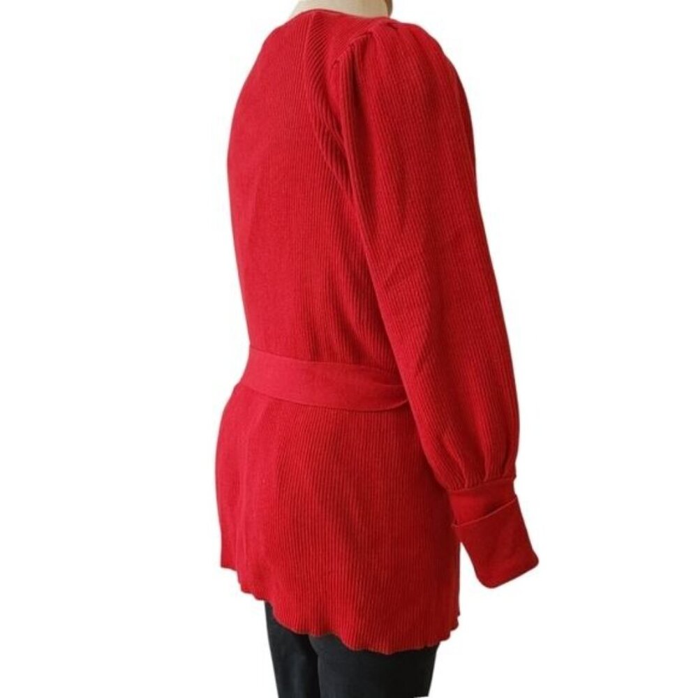 Cabi Sweater Womens Red Cardigan Cabaret Ribbed Cotton Balloon - Picture 6 of 13